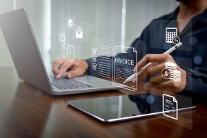 E-invoice and online digital statements concept. Digital Invoice Approval and Payment in Accounts Payable, managing online billing, payments, accounting, and financial data analytics