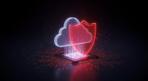 cloud with a security shield. Concept security of digital documents in the cloud.